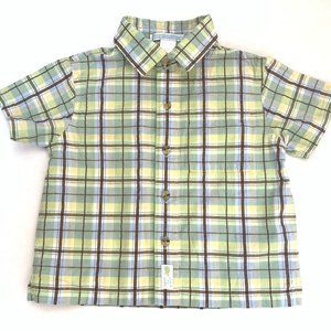 Toddler Boy Green Blue Plaid Shirt